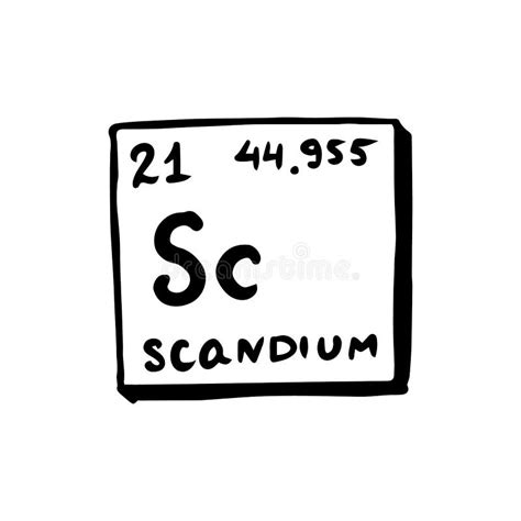 Scandium Chemical Element Sign With Atomic Number Periodic Table Vintage Engraved Hand Drawn