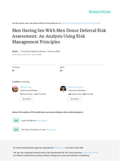 Pdf Men Having Sex With Men Donor Deferral Risk Assessment An Analysis Using Risk Management