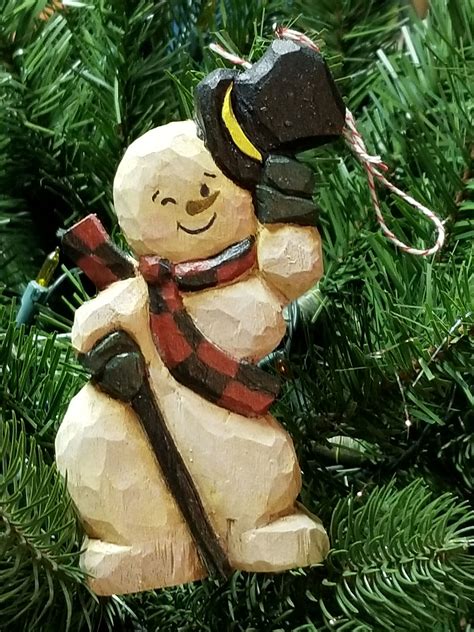Hand Carved Snowman Ornament Adorable Available In My Etsy Shop