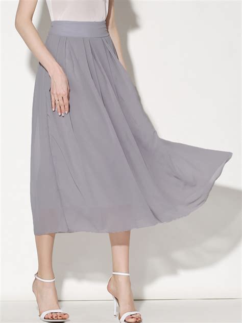 Grey Elastic Waist Chiffon Pleated Skirt Sheinsheinside
