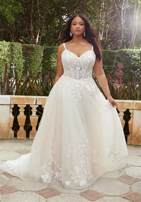 plus size luxe taffeta wedding dress with lace morilee