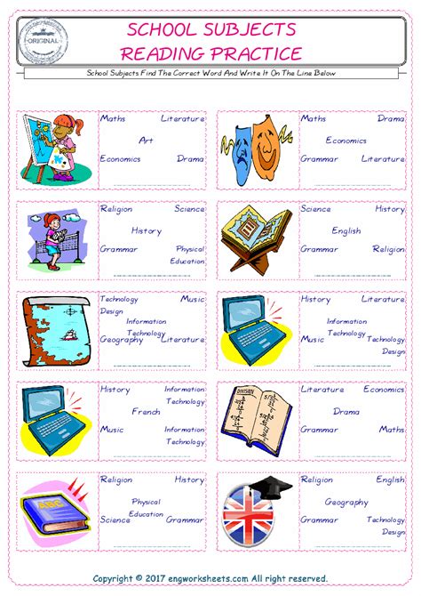 School Subjects Worksheets For Kids