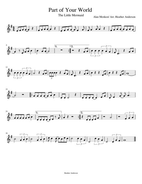 Part Of Your World Violin Sheet Music For Piano Solo Easy