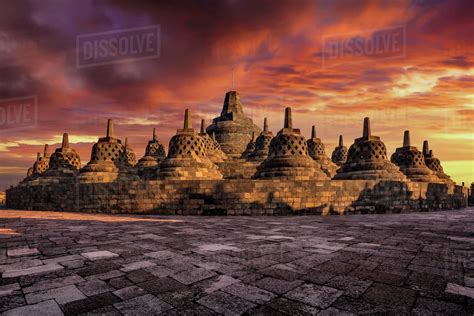 Sunrise At Borobudur Magelang Central Java Indonesia Stock Photo