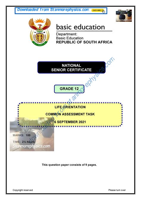 Life Orientation Grade 12 NSC September 2021 QP and Memo - MARKS: 100