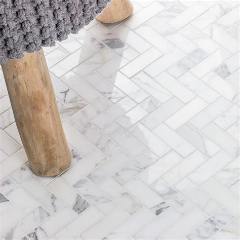 Calacatta Herringbone Marble Tile Porcelain Mosaic Tile