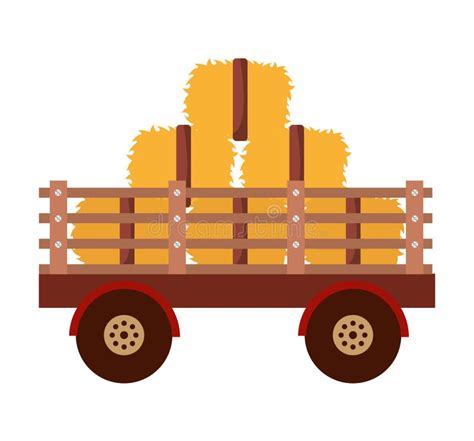 Farm Wagon With Straw Isolated Icon Design Stock Illustration