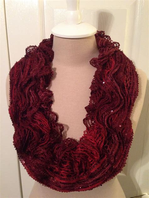 Ruffled Cowl Scarf Using Round Loom And Red Heart Sashay Sequin