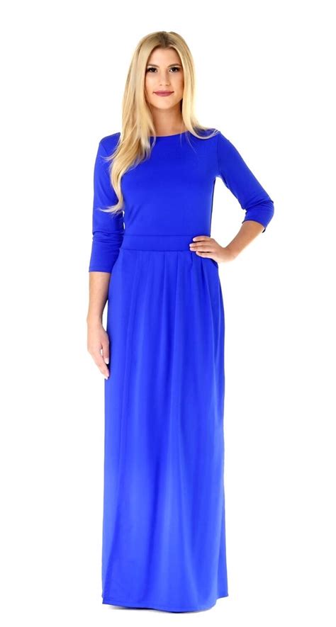 Royal Blue Maxi Dress 34 Sleeves Waistband High Wrap Slit Etsy