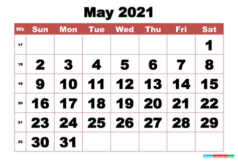 Free Printable May 2021 Calendar With Week Numbers