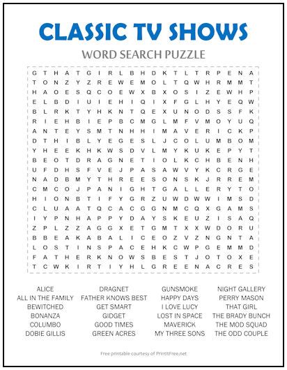 Classic Tv Shows Word Search Puzzle Print It Free