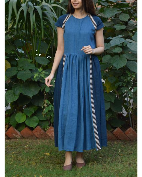 Light And Dark Indigo Maxi With Striped Details By Silai The Secret Label