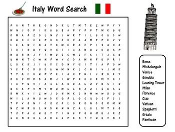 Italy Worksheet Italy Activity Italy Word Search Learn About Italy