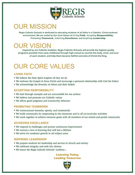 Mission Vision And Values Regis Catholic Schools