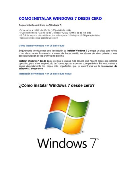Como Instalar Windows 7 Desde Cero Pdf Windows 7 Arranque