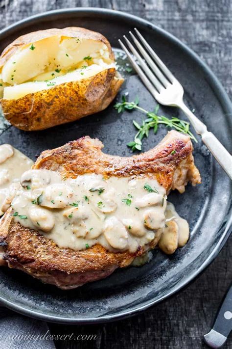 Turn these oven baked pork chops into a sheet pan meal by adding a few. Pork Chops with Mushroom Wine Pan Sauce - Saving Room for Dessert