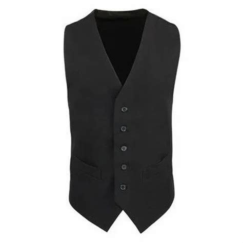Black Cotton Restaurant Staff Uniform Vest For Restaurants Hotels At