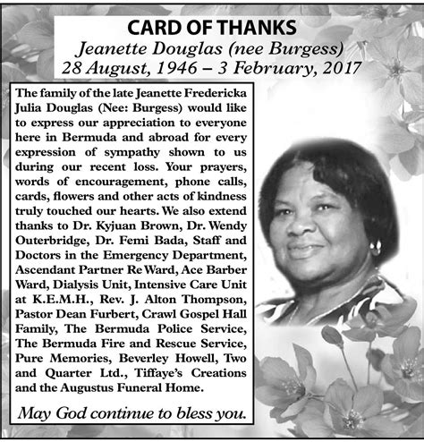 Jeanette Douglas Memoriam Hamilton Bermuda The Royal Gazette