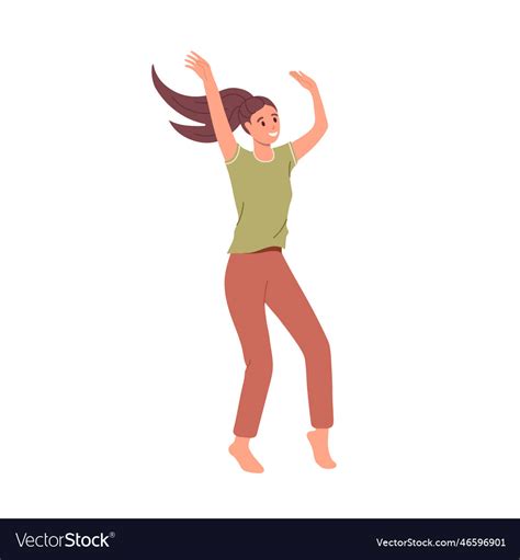 Happy Joyful Barefoot Woman Character Dancing Vector Image