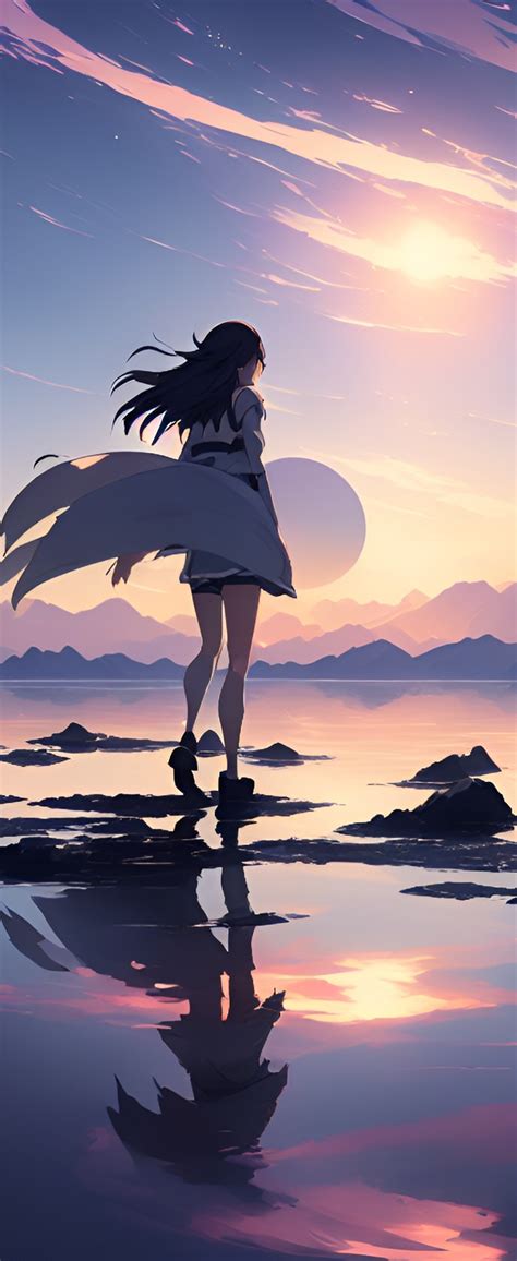 1080x2636 Anime Girl Walking On Water Hd Ai Art 1080x2636 Resolution
