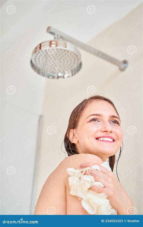 Picture Of Happy Girl Taking Shower Stock Image Image Of Cleansing