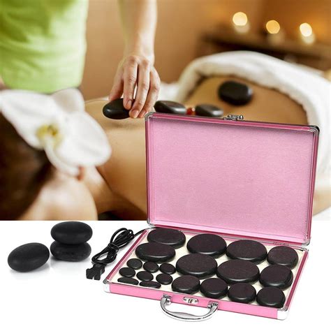 20x Professional Set Of Hot Basalt Stone Massage Therapy With Heating Box Kit Black Intl
