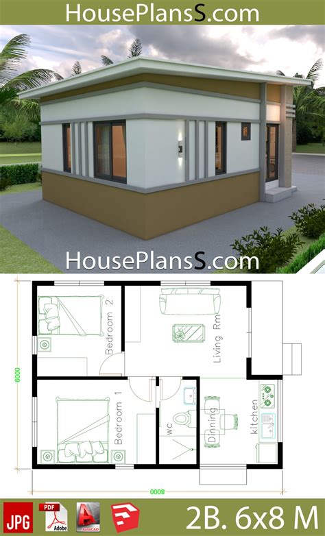Small House Design Plans 6x8 With 2 Bedrooms House Plans 3d 711