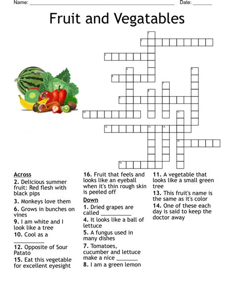 Fruit And Vegetables Crossword Wordmint