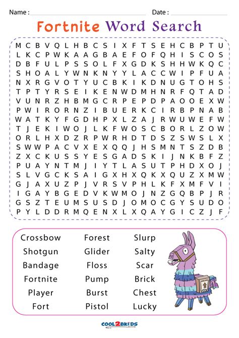 Printable Fortnite Word Search Cool2bkids