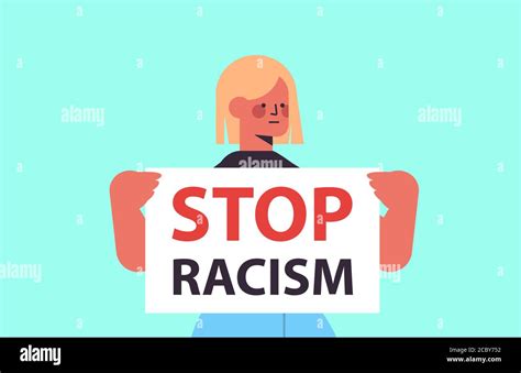 Woman Activist Holding Stop Racism Poster Racial Equality Social