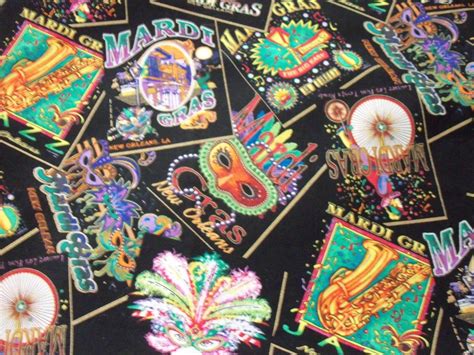 Mardi Gras Fabric Celebrate New Orleans Colorful On Black New