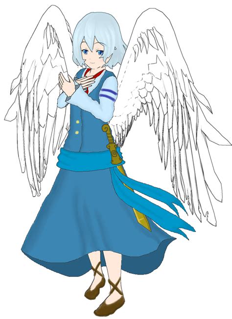 Safebooru 1girl Angel Angel Wings Blue Hair Blue Outfit Brown Footwear Caraprincess Fangame