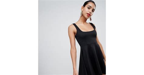 Prettylittlething Square Neck Skater Dress In Black Lyst