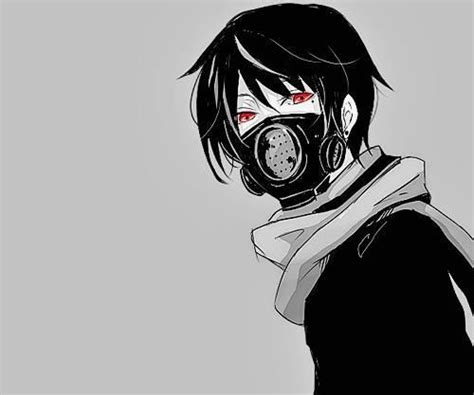Black And White Anime Boy With Black Gas Mask And Red Eyes~ Mask Anime Pinterest Boys