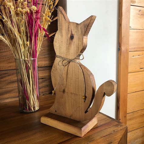 Gato De Madeira Decorativo