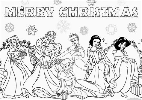 Free Printable Disney Princesses Merry Christmas Coloring Page