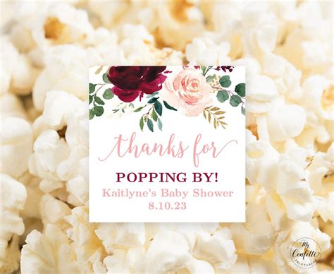 Thanks For Popping By Favor Tag Or Label Template Popcorn Etsy In