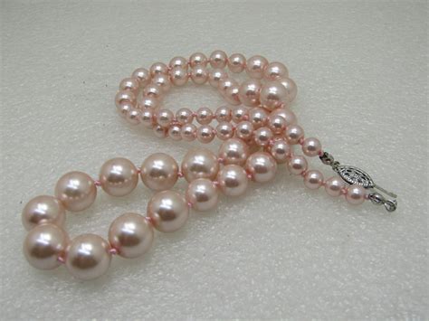 Vintage 22 Graduated Pink Pearl Necklace Sterling Filigree Clasp