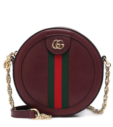 Gucci Ophidia Mini Round Leather Shoulder Bag In Dark Red Red Lyst
