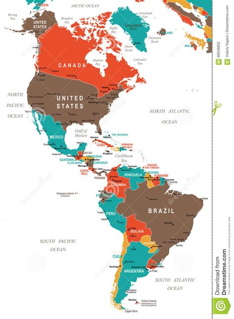 North And South America Map Vector Illustration Stock