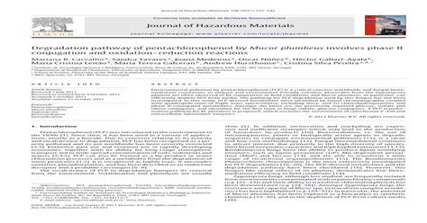 Degradation Pathway Of Pentachlorophenol By Mucor Plumbeus Involves