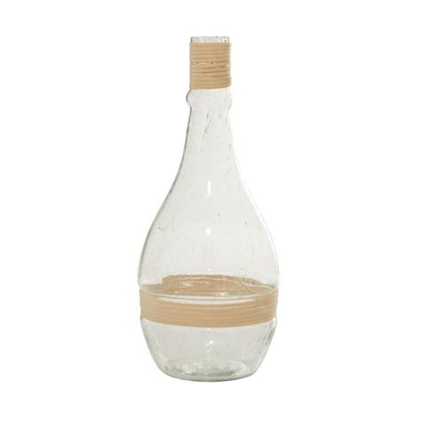 Litton Lane Clear Glass Decorative Vase With Rattan Detail 67170 The Home Depot