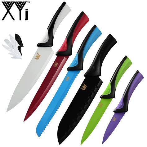 Xyj Pcs Stainless Steel Colorful Kitchen Knives Abs Tpr Comfortable Handle Sharp Thin Blade