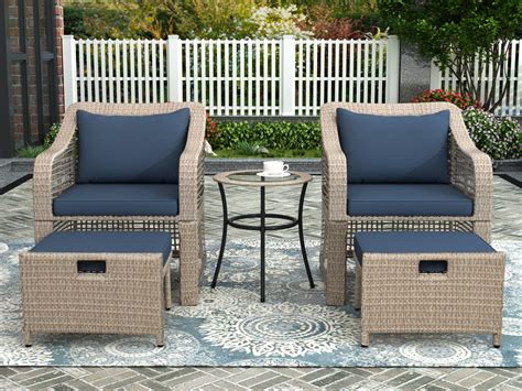5 Piece Outdoor Patio Chairs Set Btmway Rattan Wicker Patio Conversation Furniture With Ottoman