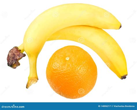 Two Bananas And Orange Stock Image Image Of Banana Bundle 14806217