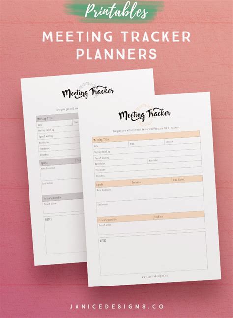 Meeting Tracker Printable Planners Stationery Templates Creative Market