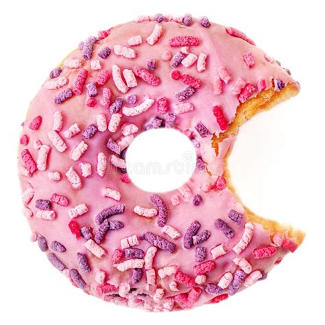 Bitten Pink Donut With Sprinkles With A Bite Strawberry Donut Isolated