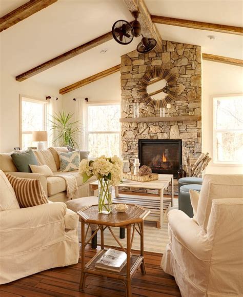 Each fan provides high quality with quiet performance. Vaulted ceiling with wood beams, natural stone fireplace ...