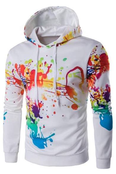 drawstring hooded color block printed long sleeve hoodie sweatshirt