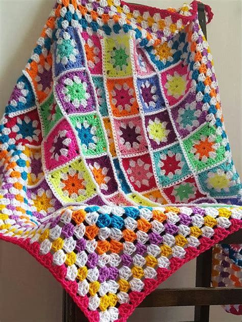 Daisy Granny Squares Bright Blanket Afghan Crochet X Crochet